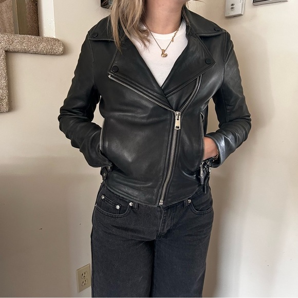 Reiss Black Leather Motorcycle Jacket Size Women's XS - Picture 6 of 16